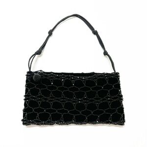 Franchi Womens 90s Y2K Vintage Black Criss Cross Mesh Beaded Square Clutch Bag